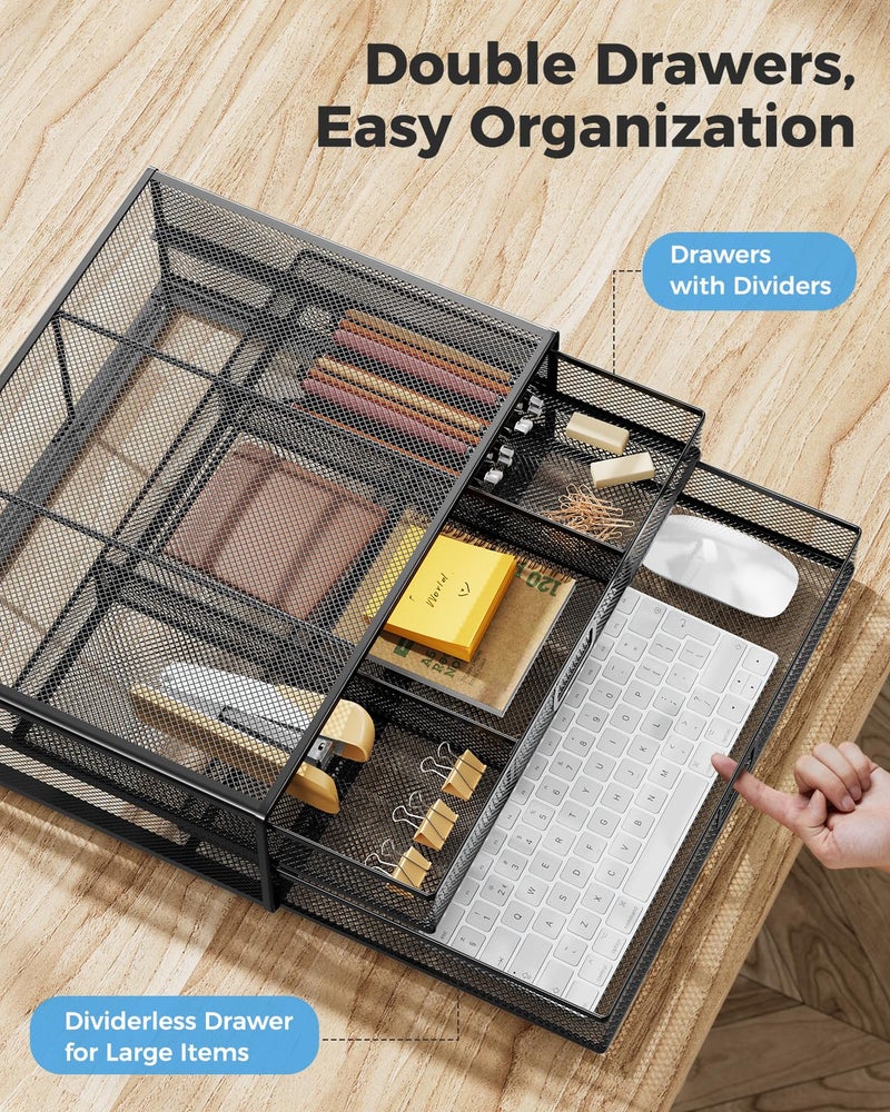 HUANUO 2 Tier Monitor Stand, Metal Monitor Riser with Drawer, Desk Organizer, Monitor Stand with Storage, Desktop Computer Stand for PC, Laptop, Printer - Image 2